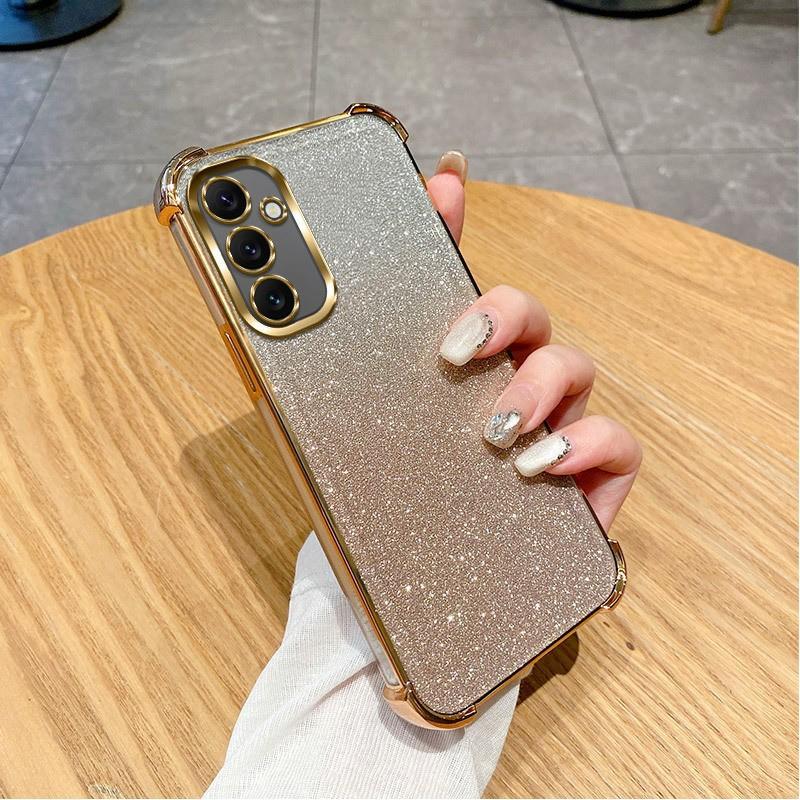 Suitable for Samsung S25ultra Flash Powder Electroplated Mobile Phone Case S24FE Four Corner Airbag Anti Fall A73 Transparent A56 Set