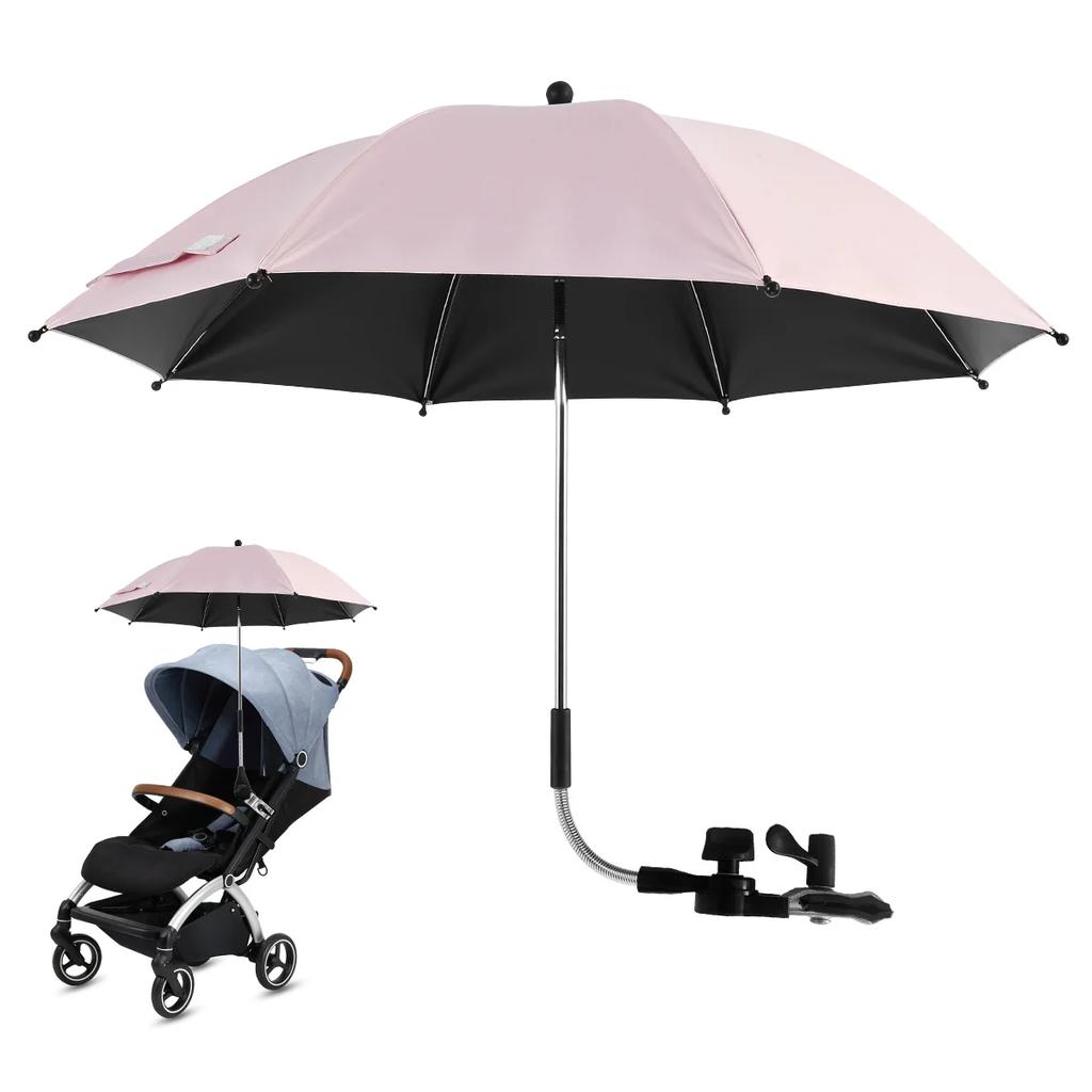 Universal Sun Umbrella for Baby Stroller UV Protection Pram Umbrella 360° Adjustable Rainproof and Windproof Sunshade Parasol