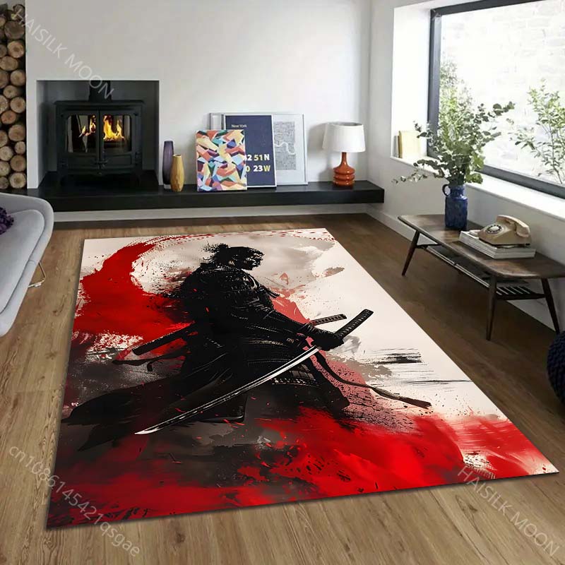 1PC Samurai with Swords Art Print Carpet Rug for Living Room Bedroom Sofa Doormat Home Decor Non-slip Floor Mat
