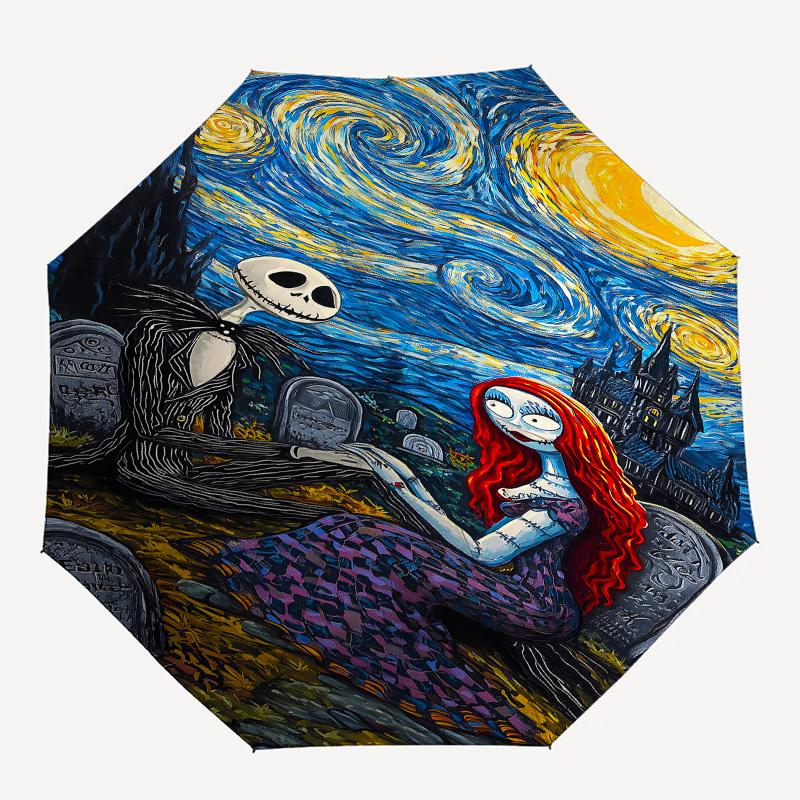 Nightmare Before Christmas Themed Automatic Opening and Closing Umbrella, Brightly Colored 8-rib Portable Umbrella, Suitable for Men and Wom