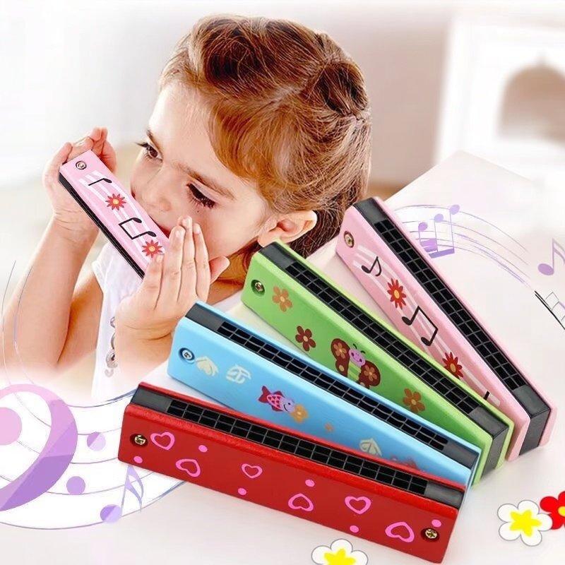 Colorful Wooden Painted Kids Harmonica Montessori Puzzle Cartoon Pattern Musical Instrument Enlightenment Early Education Toy