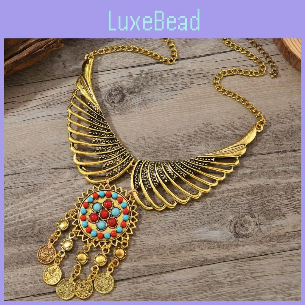 Vintage Ethnic Inspired Coin And Tassel Necklace With Angel Wing Charm For Autumn Fashion