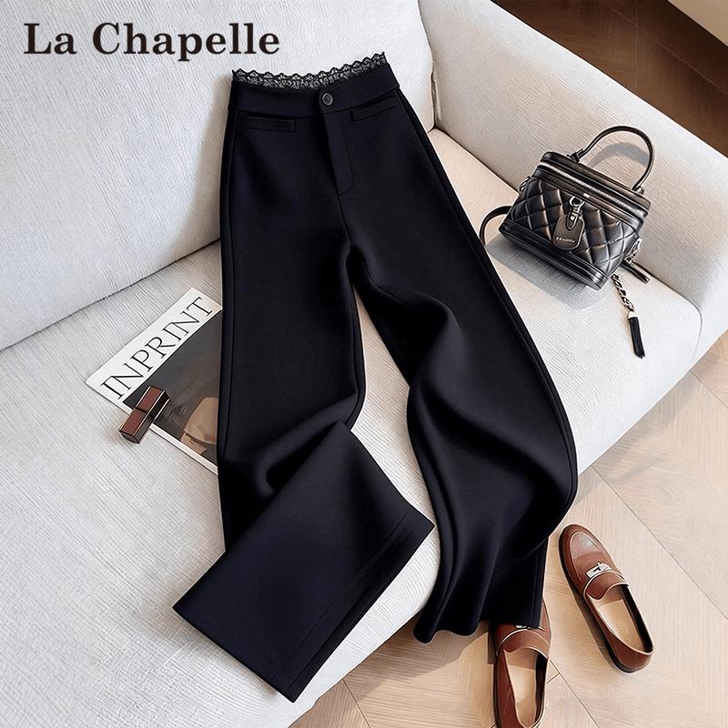 La Chapelle Women s Lace-Trim High-Waist Flare Suit Pants L