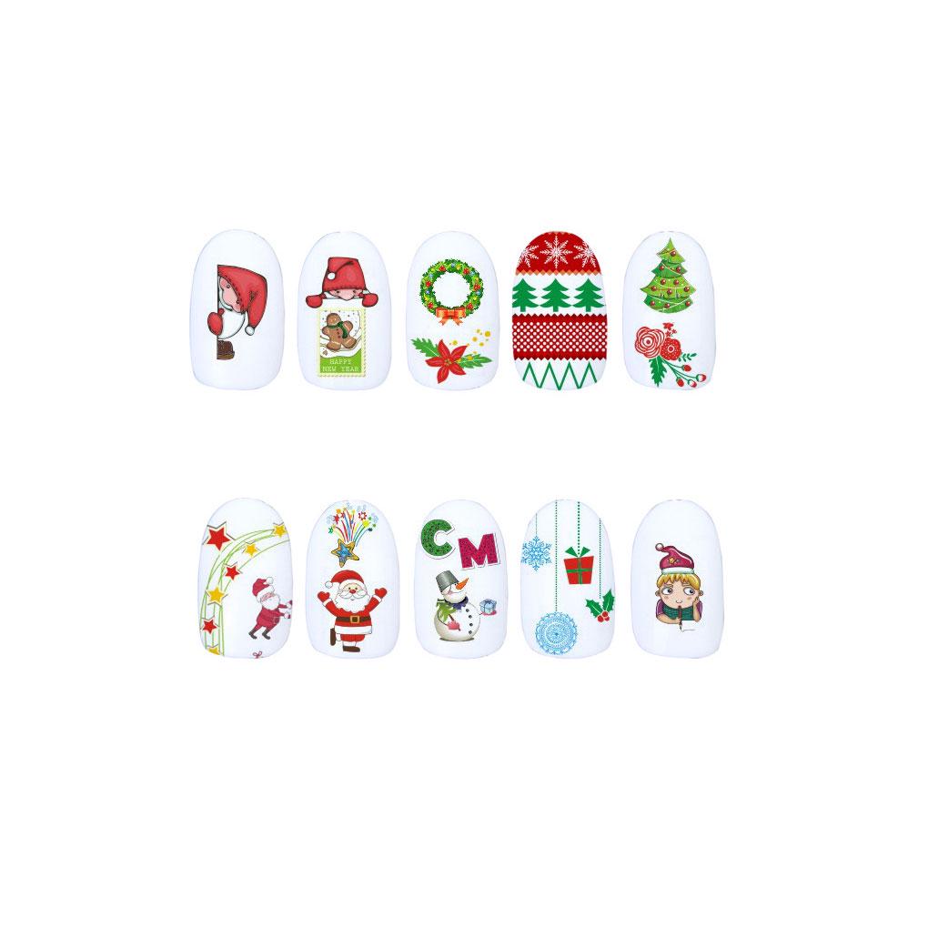 2 Sheets Christmas Nail Art Snowman Deer Transfer Stickers Manicure DIY Tips