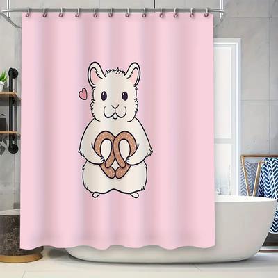 Cute Hamster Shower Curtain Funny Pet Bathroom Decor Washable Fabric Liner Set