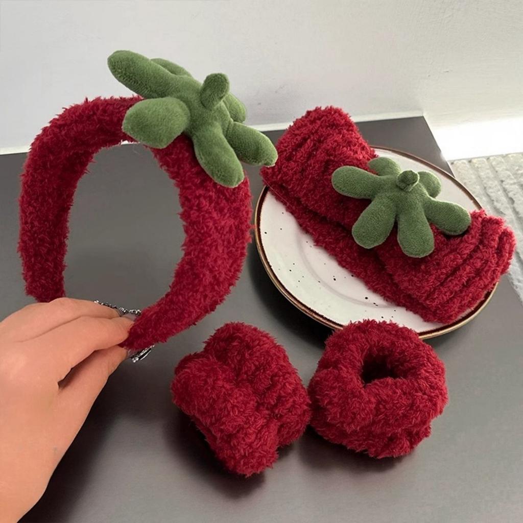 4pcs/set Strawberry Face Wash Hair Bands Hair Bands for Girls Basic Utility Makeup Applying Mask Headband Hair Ties