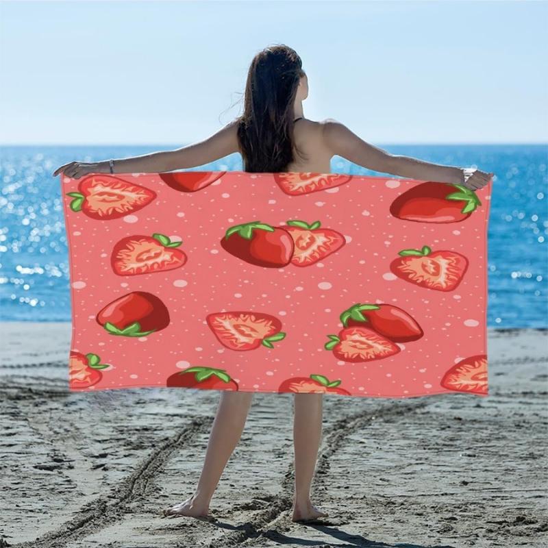 Strawberry Fruit Beach Towel Microfiber Oversized Sand Free Beach Towel Quick Dry, Lightweight Pool Gym Swim Towels for Travel
