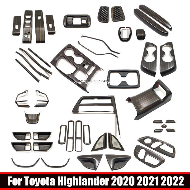 For Toyota Highlander    Car Interior Peach Wood Decoration trument Console Gear Water Cup Cover Air Vent Trims