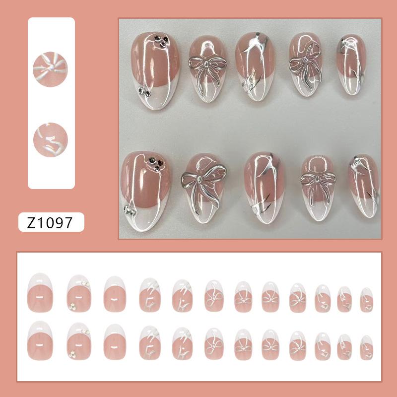 

24Pcs 3D Silver Metallic French Bow Shiny Sweet Cool European And American In Style Wearable Nails