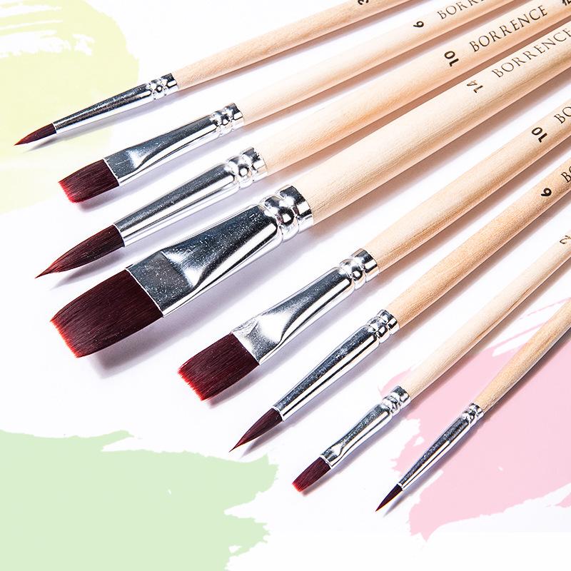 Flat Head Nylon Watercolor & Acrylic Brush Set with Wooden Handle in Brown Pigment Gift Box