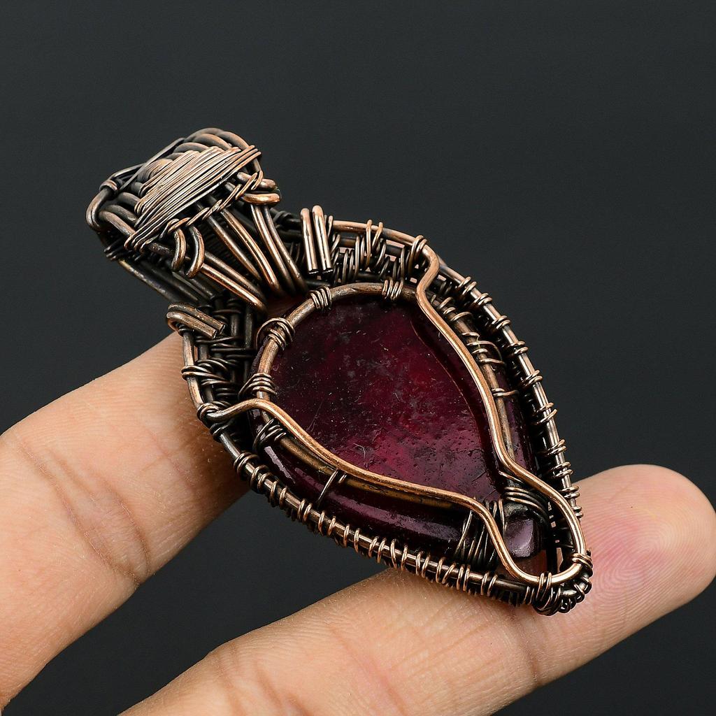 Red Flash Labradorite & Rainbow Moonstone Pendant, 999 Copper Wire Wrapped Jewelry, Gemstone Jewelry Pendant, Handmade Wedding Gift Jewelry
