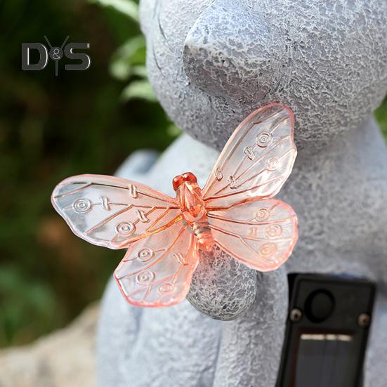 Solar Garden Blomsterpotte Kattestatue med LED-sommerfugl Vanntett Plantekrukke Kattunge Resin Figur Skulptur Utendørs veranda Hage Plendekorasjon