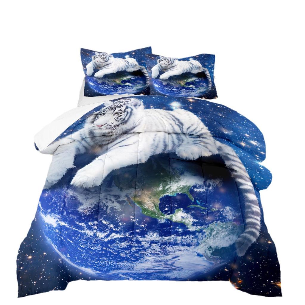 3d Digital Printing Thickened Feather Silk Cotton Quilt Animal Tiger Fat Quilt Printing Three-piece Quilt Cover Set