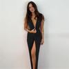 European-American Style Backless V-Neck Slit Dress - Women's 2023 Spring/Summer Fashion