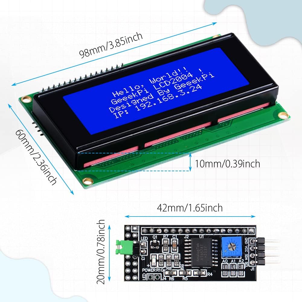 GeeekPi IIC I2C TWI Serial LCD 2004 20x4 Display Module with I2C Interface Adapter Blue Backlight for Raspberry Pi Arduino STM32 DIY Maker Project