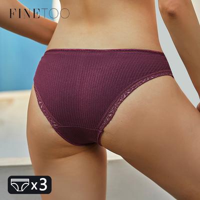 Mutandine di pizzo patchwork di cotone donna 3 pezzi / set slip comodi M-2XL biancheria intima da donna a vita bassa mutande morbide lingerie