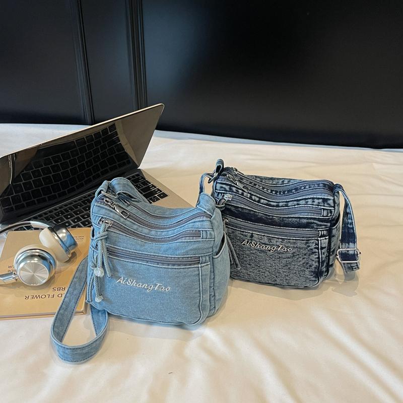 Denim Bag Women's Multi-Layer Crossbody Bag Mobile Phone Bag Shoulder Small Square Bag