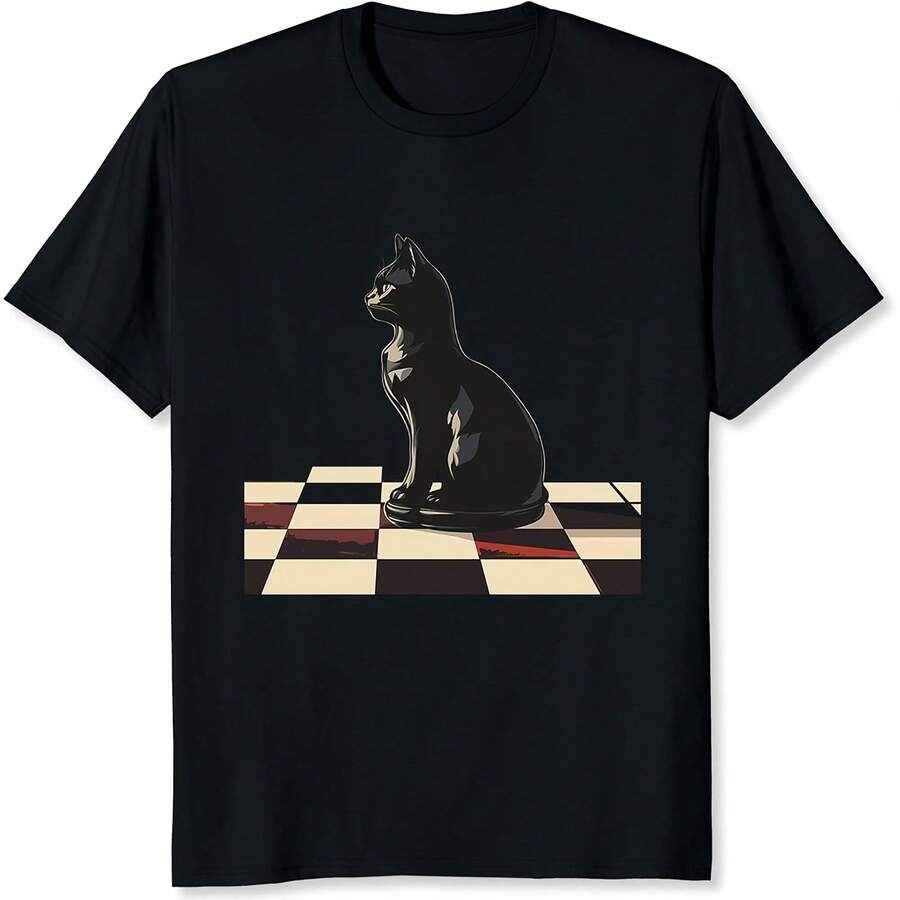 

Cat Chess Shirt For Men Gifts For Cat Dad Shirt Vintage Chess Graphic All Seasons,220g Pure Cotton 5XL різнокольоровий