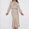 Summer New High-end Satin Long-sleeved Celebrity Temperament Elegant Women's Evening Dress Dress