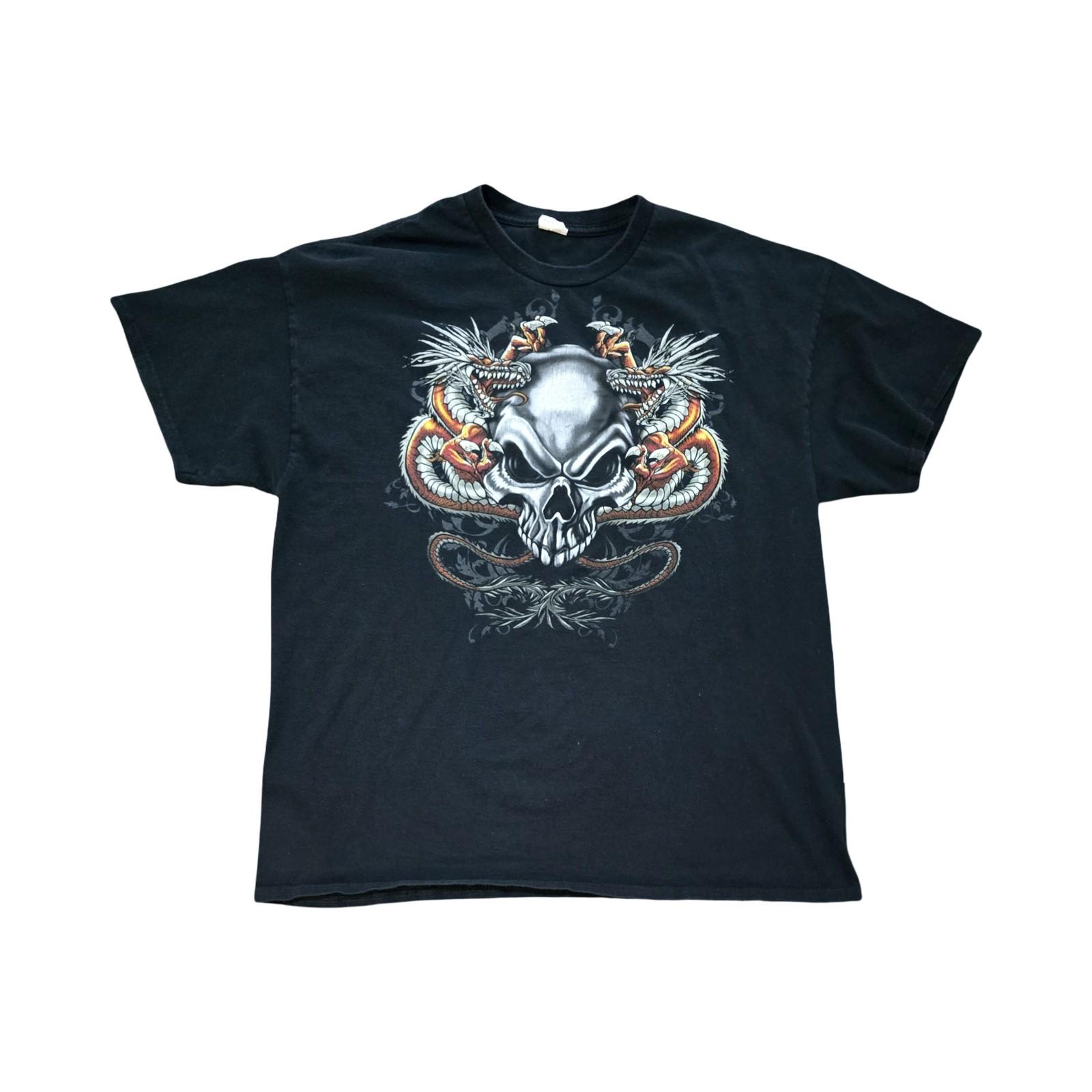 Y2k Grunge Dragons & Skull XL Graphic Tee Shirt Goth Streetwear Unisex T-Shirt XXXL