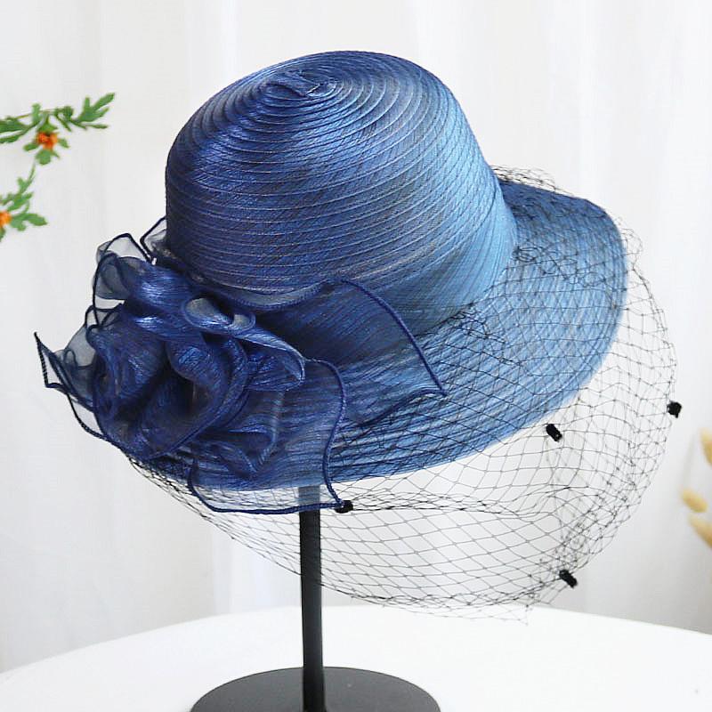 WTEMPO Solid Color Breathable Wide Brim Mesh Patchwork Hats Women's Retro Elegant Foldable Summer Flower Sun Hats