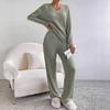 2025 Autumn Set Cross-border New Home Fashion Casual Straight-leg Pants Temperament Loose V-neck Pit Strip Two-piece Set