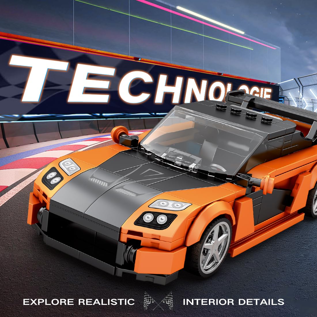 Professional Fishing Unisex Kids Orange 367Pcs Sports Car Building Block Creative City Vehicle Classic Car Model Bricks Desktop Ornaments Kids Toys Holiday Gifts