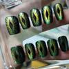10Pcs Green Cat Eye Short Press On Nails Handmade Punk Fake Nail Tips Acrylic False Nails