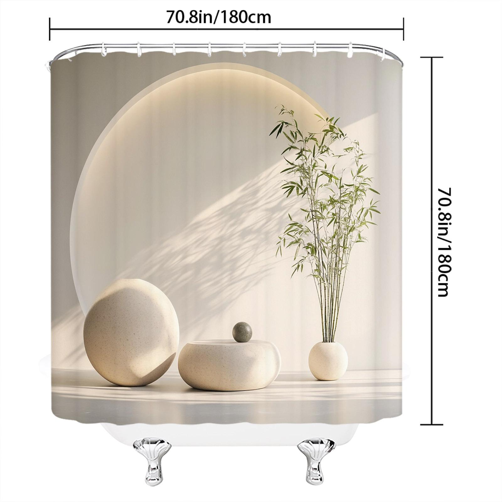 

Minimalist Bamboo Stone Shower Curtain Modern Bathroom Decor Zen Inspired Design Natural Light Shadow Effect Waterproof Bath W60H190(CM)-1 Pcs