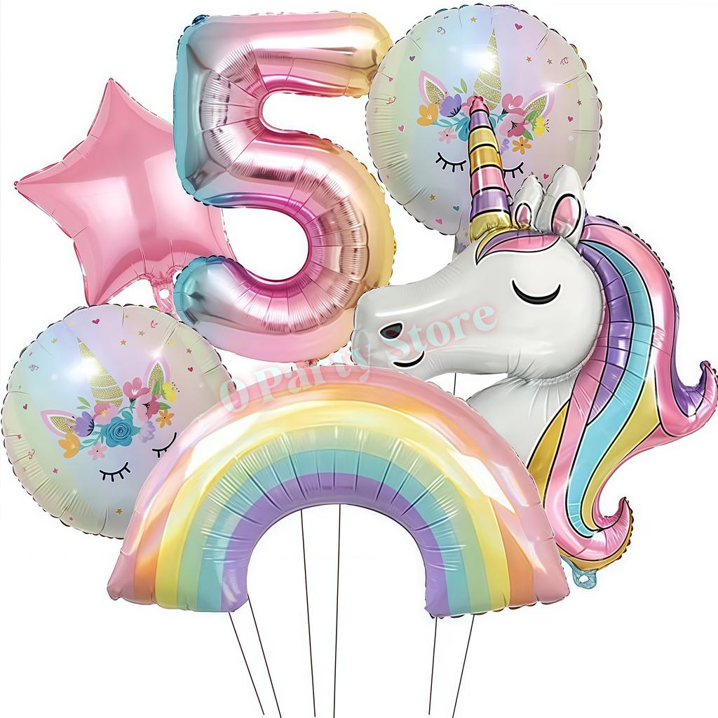 Rainbow Unicorn Aluminum Balloon Girls Birthday Party Decoration Gradient Number Balloon Party Decor Supplies Baby Shower Globos