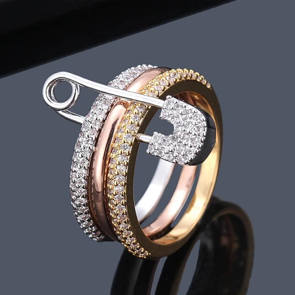 

ZAKOL Модное кольцо-скрепка с тремя слоями и цирконом, романтичный подарок для пары на День святого Валентина 7