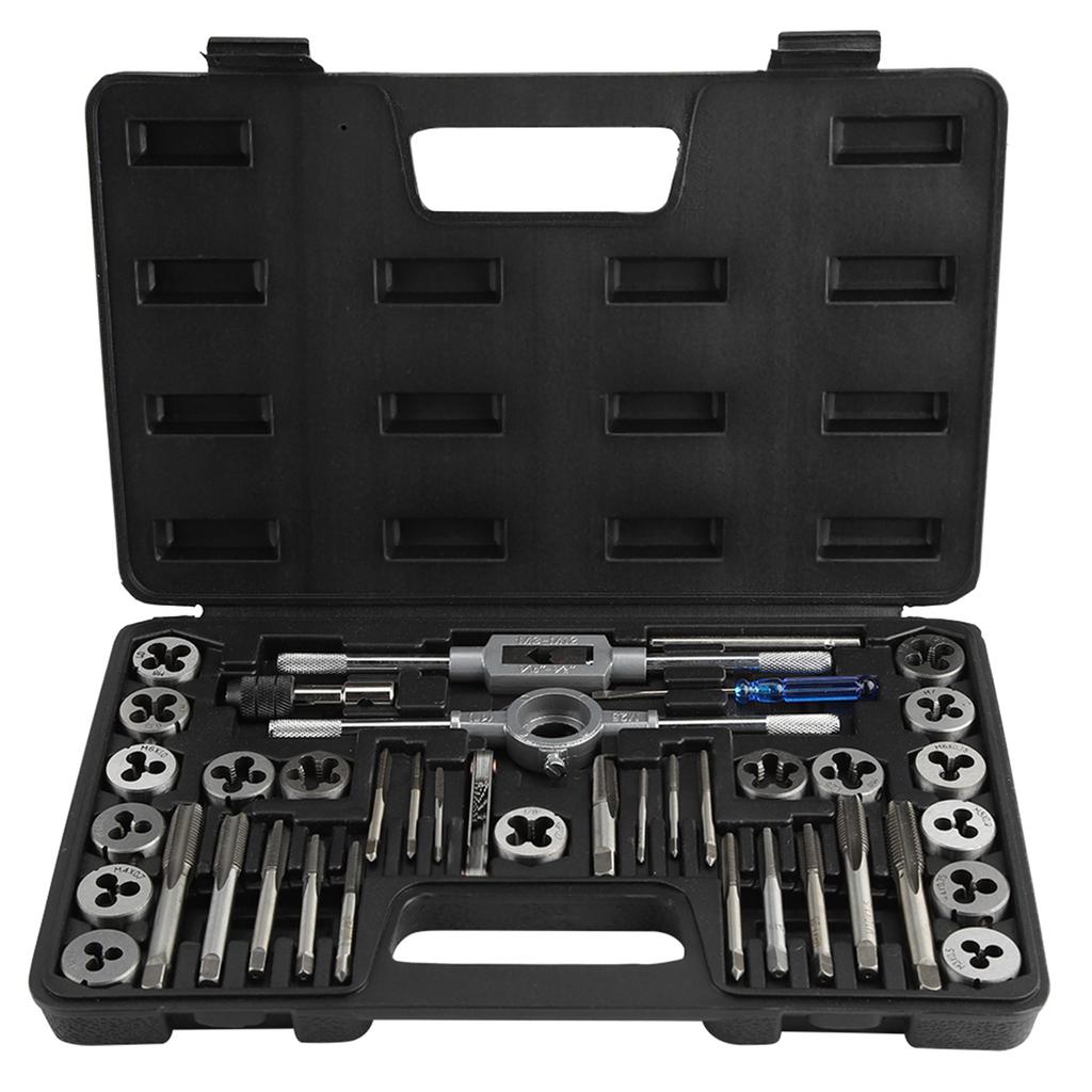 Ensemble de 40 tarauds et filières M3 avec clés et jauge de filetage, outils manuels robustes