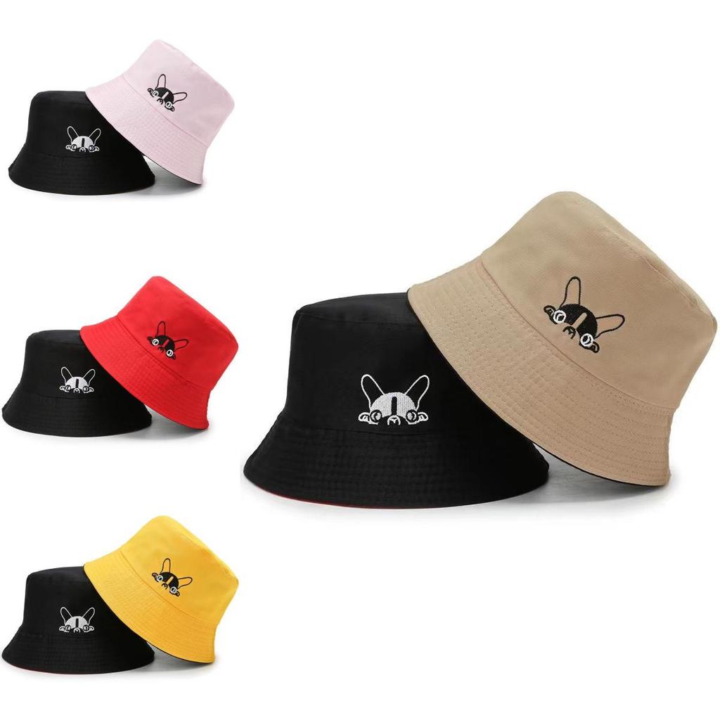 Stylish Double-sided Dog Print Fisherman Hat For Men And Women Trendy Sun Protection