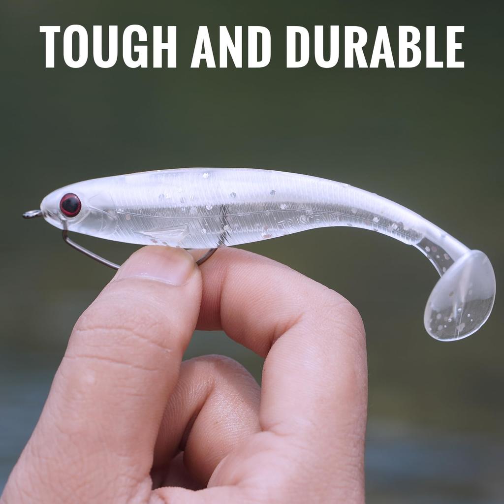 TRUSCEND Soft Fishing Lures Paddle Tail Fishing Lures for Bass Trout Crappie Durable Plastic Bait for Bass Shad Fishing Bait for Freshwater Saltwater