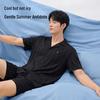 MaoRen Men's Summer Ice Silk Jacquard Pajama Set (Short Sleeve & Shorts)