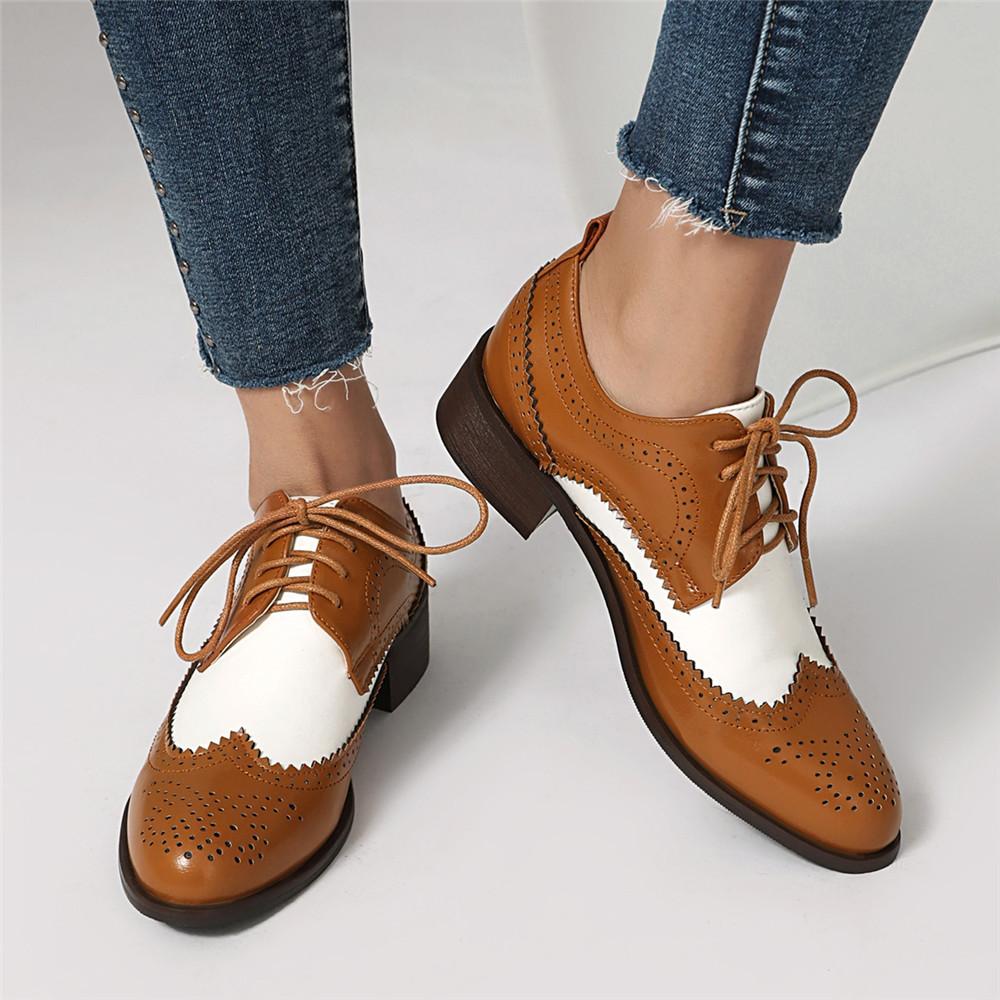 Fashion Spring New Women Flats Shoes Women Oxfords Mixed Colors Lace Up Ladies Brogues Shoes Designer Casual Pu Leather Outdoor Footwear
