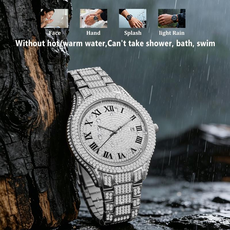 Herren Bling Uhr Vollkristall Zinklegierung Armband Täglich Wasserdicht Luxus Hip Hop Quarz Armbanduhren