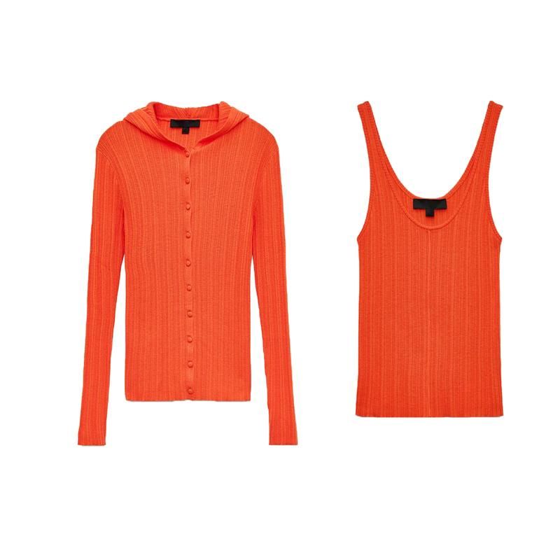 Spring New Women's Clothing Rib Hooded Knitting Outwear 9598036 Rib Knitting Vest 9598035