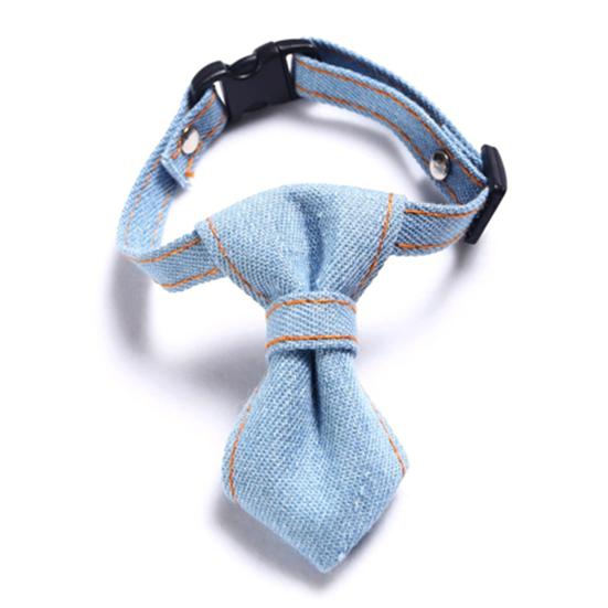 Pet Denim Bow Tie Collar Cat Dog Adjustable Buckle Closure Neck Ring Strap Scarf
