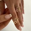 Nwe 18 K Gold Plated Sun Rings for Women Natural Stone Inlaid In Hollow Metal Texture Ring Trendy Jewelry