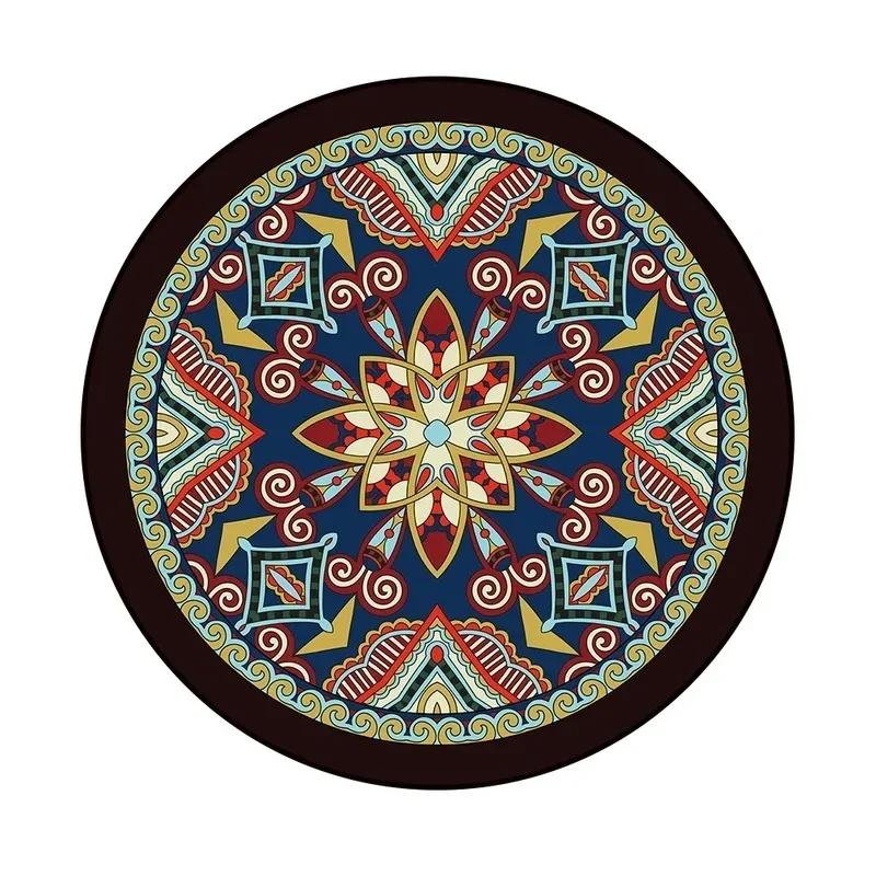 Bohemian Mandala Round Carpet Geometric Ethnic Flowers Round Rug Vintage Floor Mat Living Room Bedroom Dorm Home Decor Chair Mat