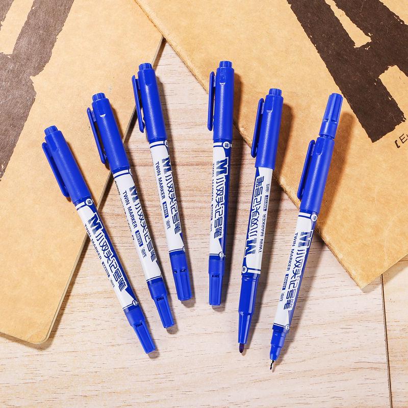 12-Piece Set: Small Double-Ended Oil-Based Marker Pens in Black, Red, and Blue for Student Art and Marking