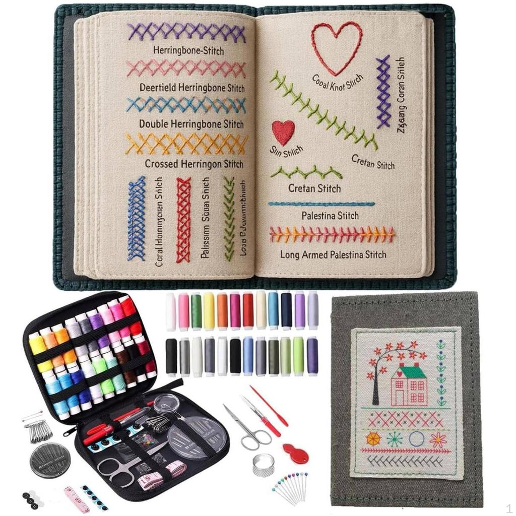 Stitching Kit Beginner DIY Embroidery Starter Complete Stitch Guide Book with Tools