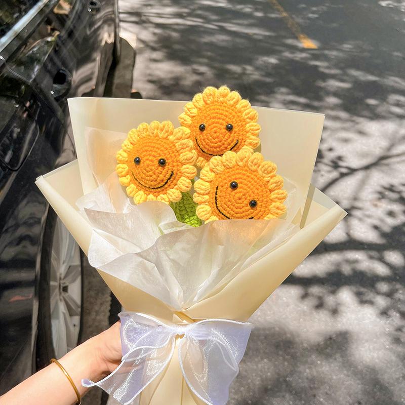 Tournesol Fleur Crochet Fleurs Artificielles Tissées à la Main Fini Girasol Crochet Plantes Cadeaux Invités Mariage Décoration de Bureau