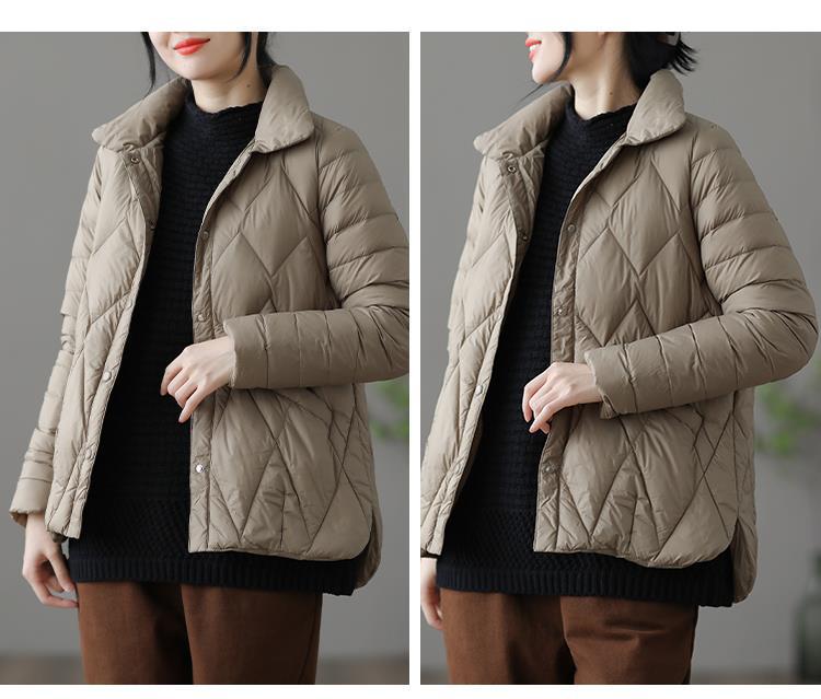 Jachetă Trendy Retro Albă cu Puf de Rață pentru Femei - Ușoară, Croială Largă, Scurtă, Palton de Iarnă 2024.