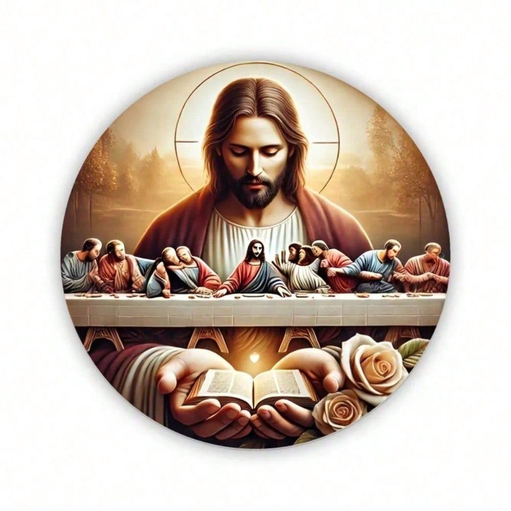Vintage Round Iron Wall Art Jesus Apostles Religious Decor Church Home Living Room