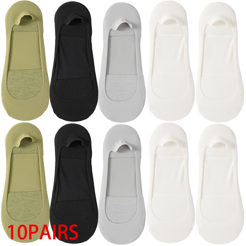 

10 пар женских носков-лодочек с губчатой подошвой, тонкие, из ледяного шелка, нескользящие, с неглубоким вырезом, невидимые, с нескатывающейся пяткой, носки для туфель на высоком каблуке 10PAIRS