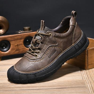 Men Outdoor Flats Travel Camping Footwear Casual Genuine Leather Men's Shoes Non Slip Male Hiking Shoes Fashion Lace-Up Sneakers