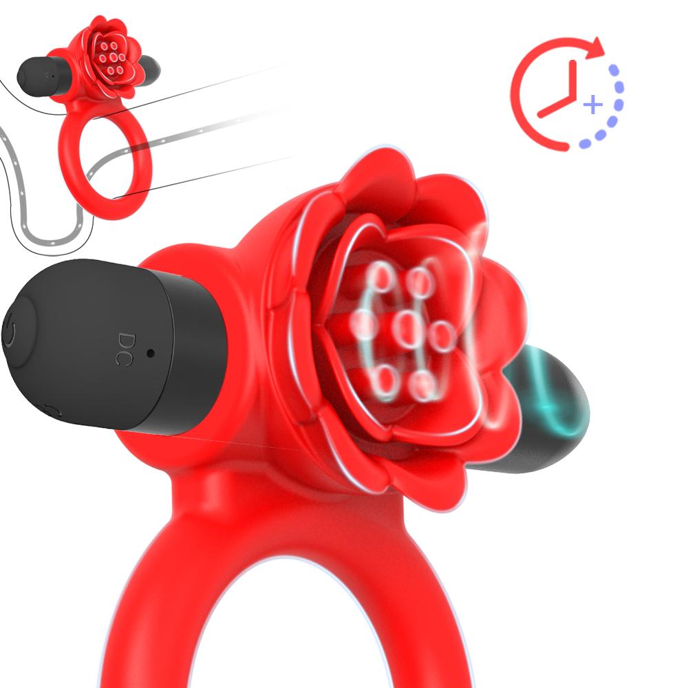 Rose Penis Ring Sex Toy for Man 10 Vibrations Pleasure Cock Rings Vibrator Clitoris Nipple G Spot Stimulator Adult Couples Goods
