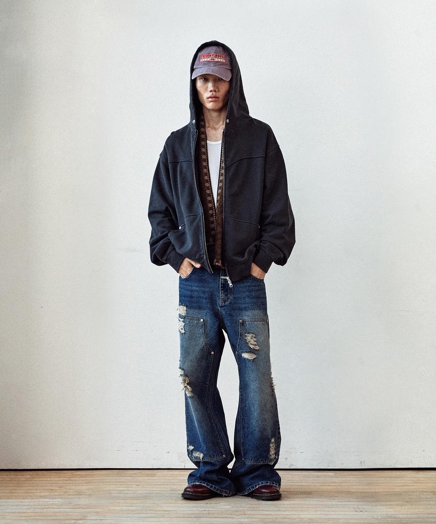 Thevinylhouse Dyed Hoodie Zip-Up Charcoal